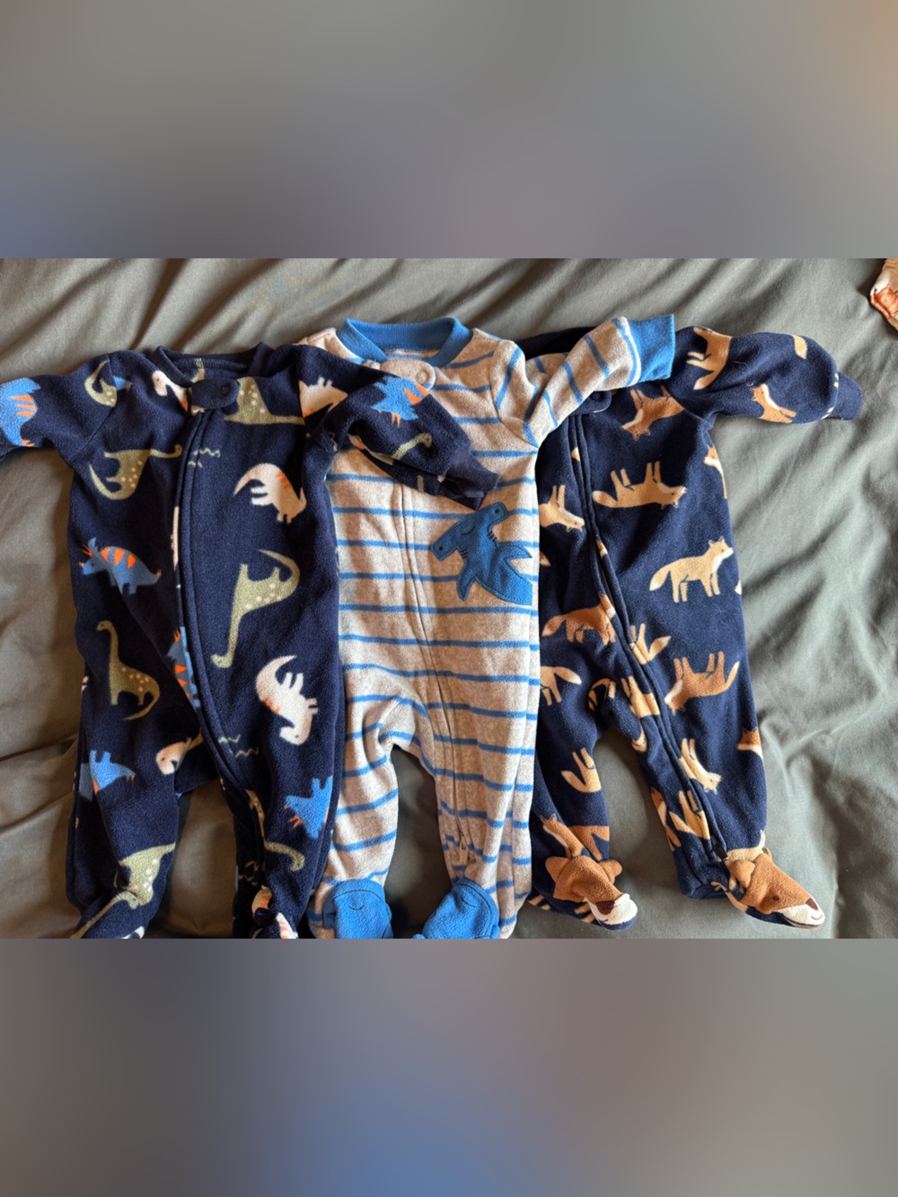 Newborn Navy and Blue Baby Fleece One-Piece with Animal Prints